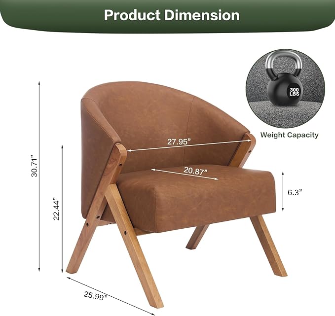 TrailBlaze Comfortable Mid-Century Modern Accent Chair for Living Room – Upholstered Reading Armchair with Sturdy Wood Frame PU Leather Easy Assembly – Shallow Walnut Foot | PU | Brown