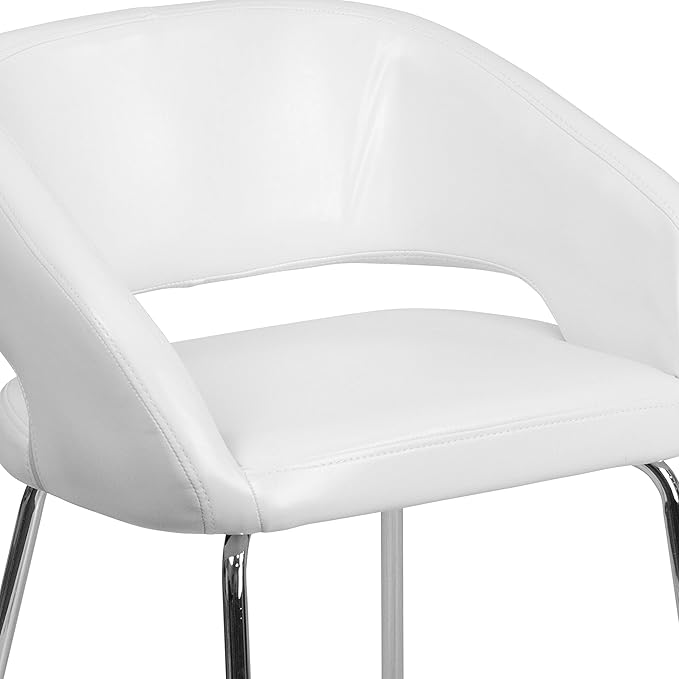 Flash Furniture Fusion Series LeatherSoft Upholstered Side Reception Chair Retro Padded Lounge Chair for Living Room or Office White