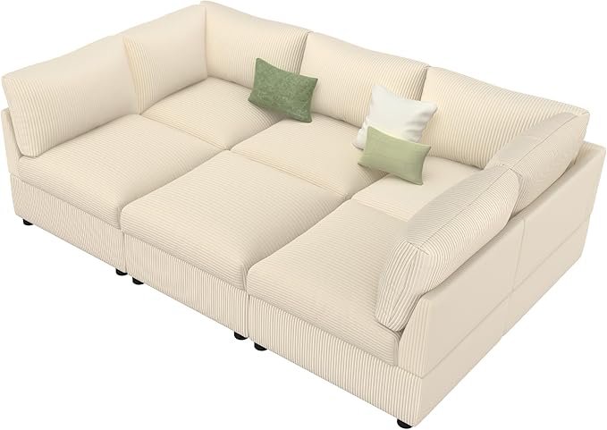 Jocisland Oversized Modular Sectional Sofa with 32 Deep Seat 6 Seater Sectional Couch Modular Sofa for Living Rooms Tool-Free Assembly Flexible Modular Couch Layout-Corduroy Beige