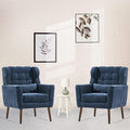 Modern Accent ChairsUpholstered Arm Chairs with PillowMid Century Sofa Chairs with Chenille FabricComfy Reading Chair for Living RoomBedroom (Blue Set of 2)