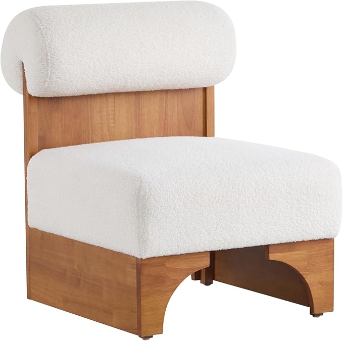 Christopher Knight Home Devon Modern Minimalist Boucle Fabric Upholstered Accent ChairWooden Lounge Chair with Rolled Backrest+Soft Padded SeatComfy Reading ChairLiving Room/Bedroom Beige+Natural