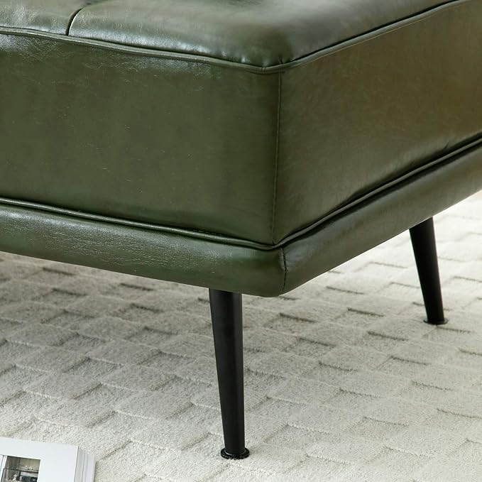 55 Modern Faux Leather Loveseat with 360° Swivel Side Table Mid-Century Tufted 2-Seater Sofa Bench for Living Room Entryway with Metal Legs and Backrest