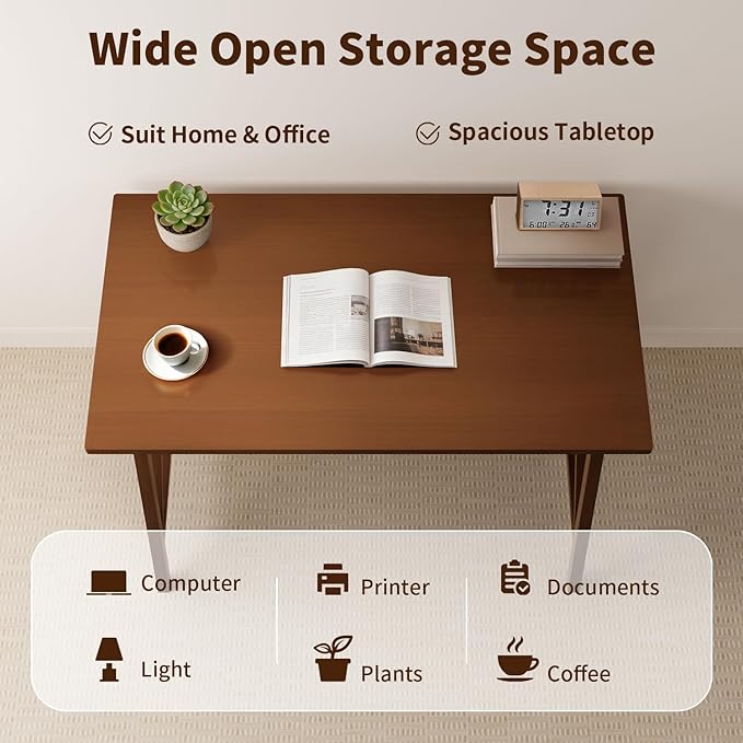 Modern Solid Wood Desk - 42 Simple Computer Table for Home Office Study Writing Workstation in Walnut 42 W x 24 D