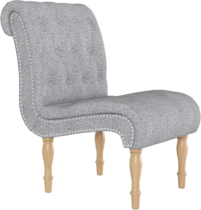 Simore Fabric Vanity ChairModern Button-Tufted Living Room Chairs Upholstered Armless Bedroom Chair with Wooden Legs