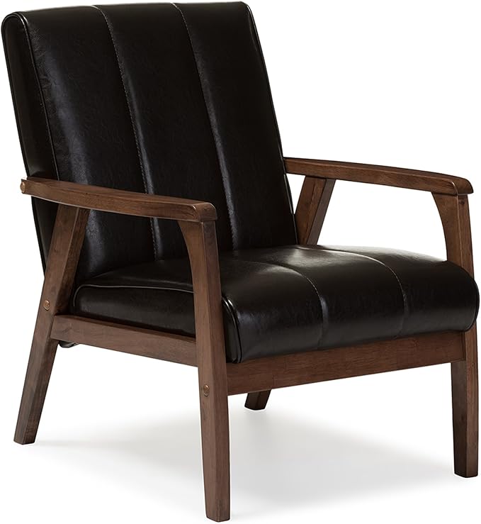Baxton Studio BBT8011A2-Brown Living-Room-Chairs Medium Leather Dark Brown