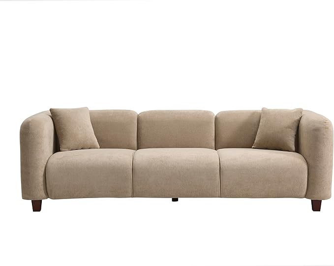 Christopher Knight Home Ahrai 3-Seater Sofa Couch with 2 Pillows 87 Wide Oversized Sofa for Living Room Modern Wood Frame Lounge Couch Comfy Spacious Fabric Upholstered Home Seating Camel