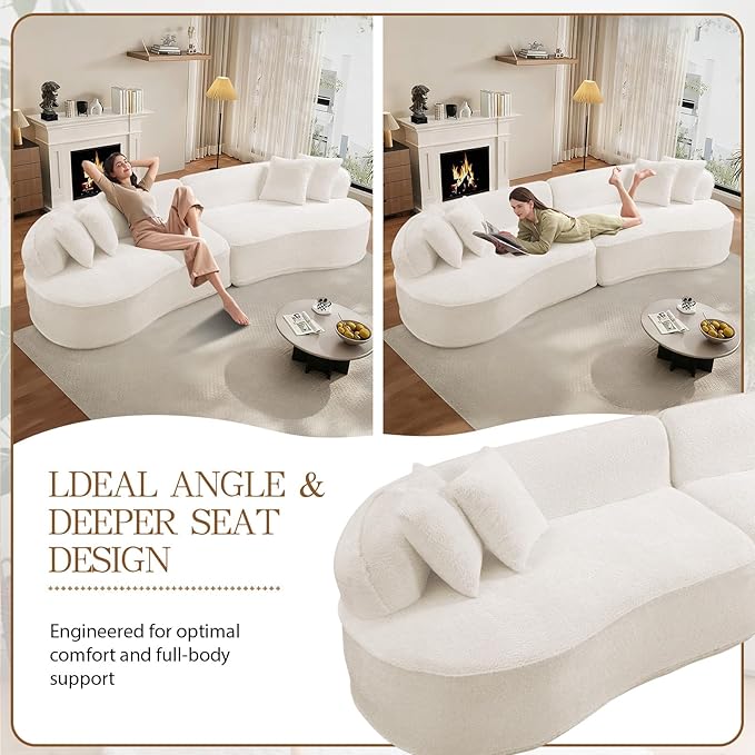 114 Modular Curved Cloud Couch Oversized Sectional Sofa for Living Room Modern Boneless 4-Seater Luxury Plush Boucle with Deep Seat Ideal for Living Room Office Apartment No Assembly White