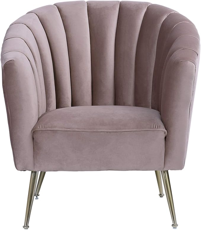 Manhattan Comfort Rosemont Velvet Accent Armchair Scalloped Chair with Mid-Century Modern Shell-Style with Wraparound Back Vertical Channeling Ideal for Living Room Use Set of 1 Blush