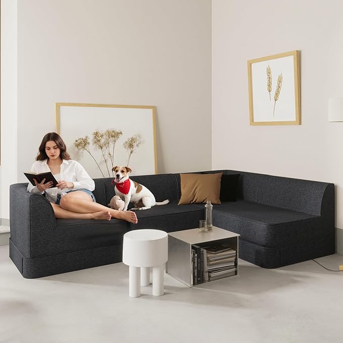 Daneey Modular Sectional Sofa L Shaped Sectional Couch Sofa Small Sectional Sofa Black Sectional Couches for Small Living Room Apartment Small Spaces