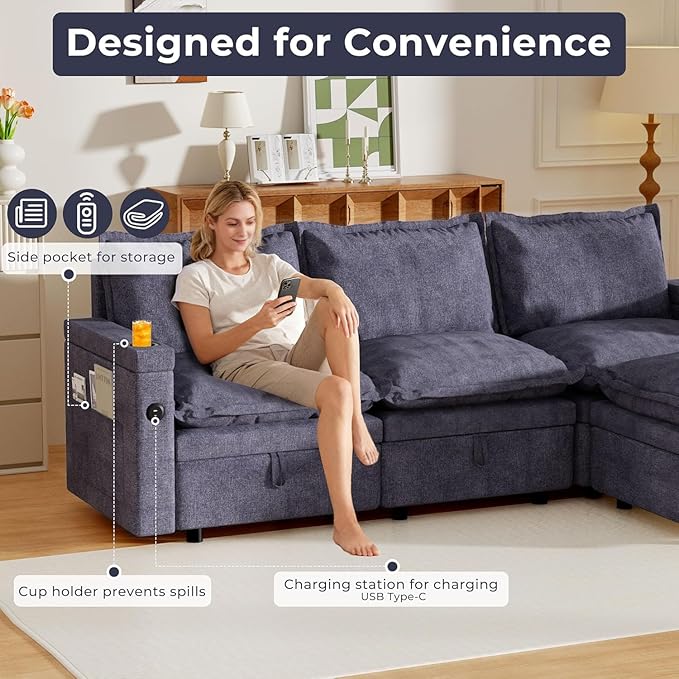 Modular Sectional Sofa 27.12 Storage Ottoman Module for Modular Sectional Sofa Living Room Coffee Table Ottoman Footrest for Convertible Sectional Couch DIY Combination Grey