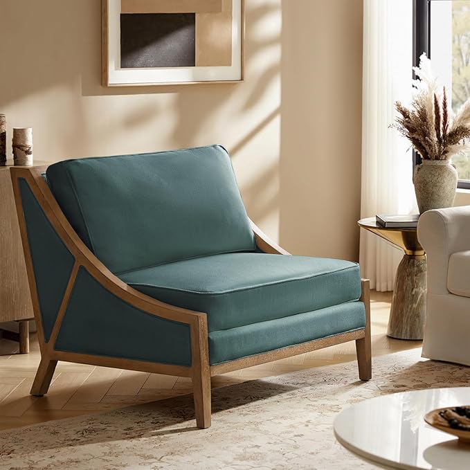 HULALA HOME Oversized Accent Chair with Solid Wood Frame Comfy Upholstered Armchair with Seat Cushion Movable Back for Living Room Bedroom Teal
