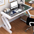 Tempered Glass Computer DeskModern Home Office Desk with Z-Shaped Metal LegsSturdy Writing Table for Home Office Dorm(White Black)