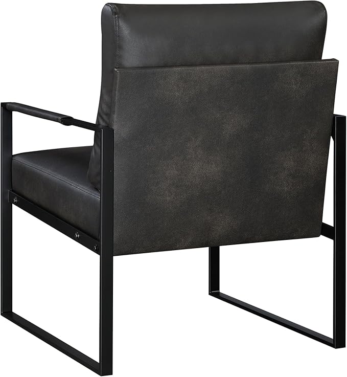Lexicon Modern Accent Chair Faux Leather Upholstered Living Room Chair With Wrapped ArmrestsArm Chair With Black Metal FrameComfy Single Chair For Living Room/Bedroom/Reading Room/OfficeDark Brown