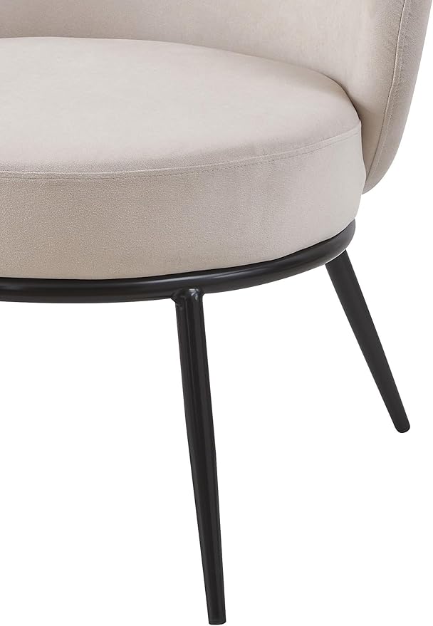 Modern Velvet Accent Chair with Channel Back Design Black Metal Legs and Soft Upholstery Comfortable Seating for Living Room Bedroom or Office Beige