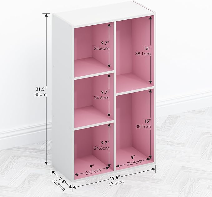 Furinno TOMI TV Stand 5-Cube Entertainment Center with Open Shelf Reversible TV Console for Living Room Bedroom Home Office Pink