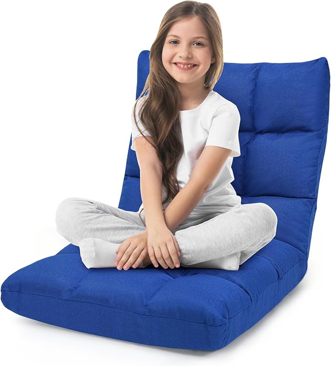ERGOMASTER Floor Chair with Back Support Adjustable Folding Gaming Chair - 14-Position Cushioned Lazy Sofa for TV Reading Meditating Video Gaming - 264 lbs Capacity