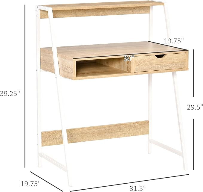 Home Office Desk Computer Desk for Small Spaces Writing Table with Drawer and Storage Shelves Natural