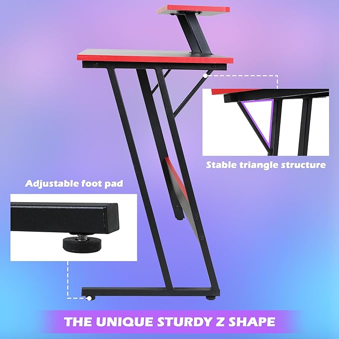 L Shaped Gaming Desk Modern Computer Desk Home Office Desks with Large Monitor Riser Stand Sturdy PC Desk for Bedroom Minimalist Black 50Inch