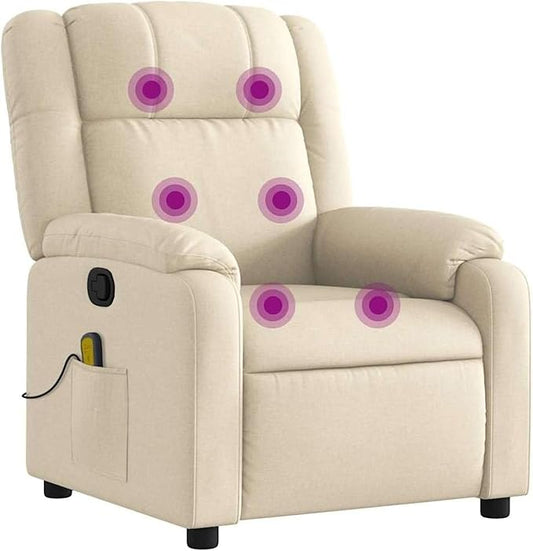 vidaXL Massage Recliner Chair for Living Room Adjustable Recliner with 6-Point Vibration Massage Home Theater Seating with Padded Seat Backrest &amp Side Pocket Cream Fabric