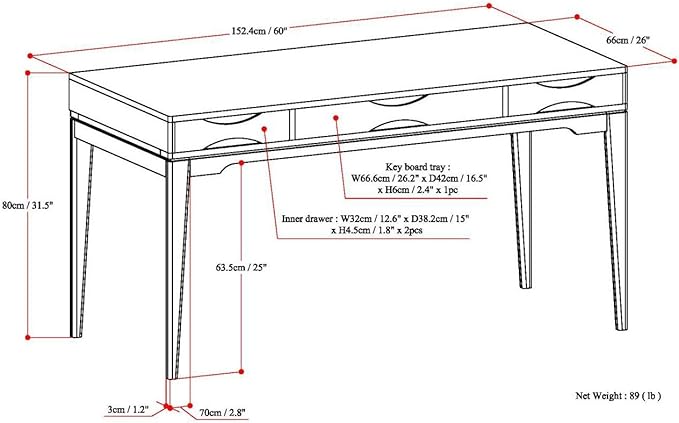 SIMPLIHOME Harper Desk - 60 Inch Wide Solid Wood Writing Desk in White Mid-Century Modern Home Office Computer Table for Workspace or Study with 2 Drawers and Flip-Down Keyboard Tray