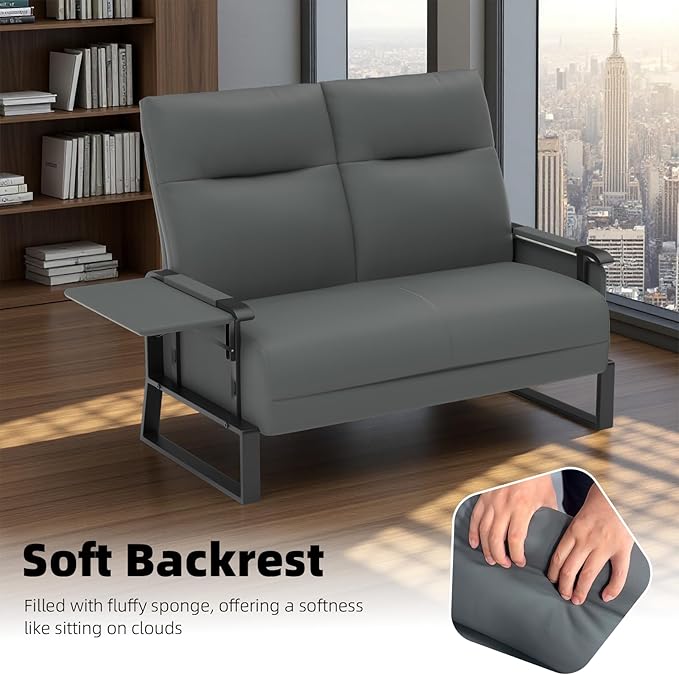 Faux Leather Loveseat Couch for Living Room Small Sofa 2 Seater Couch with Flip Up Tray Table Side Pockets Leather Loveseats (2-Seater)