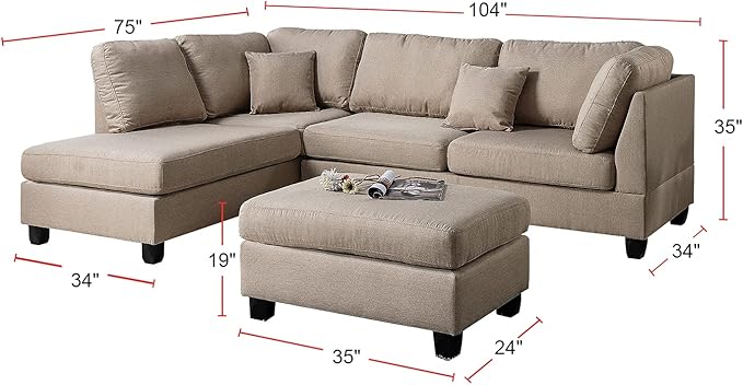 Poundex PDEX- Upholstered Sofas/Sectionals/Armchairs Sand