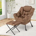 GOFLAME Lazy Chair with Ottoman Modern Large Accent Chair with Folding Footrest Head Pillow Armrests and Side Storage Pocket Upholstered Reading Chair for Living Room Bedroom Office (Brown)