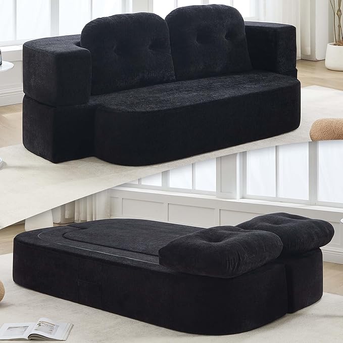 78.7 W Boneless Cloud Loveseat Sofa 2 in 1 Convertible Floor Folding Couch Bed No Assembly Compressed Foam Lounge Sofa Sleeper for Dorm Apartment Office Bedroom Living Room Small Spaces