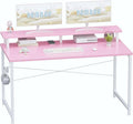 Pamray 47 Inch Small Computer Desk with Monitor Stand Simple Office Desk with Headphone Hook for Small Spaces Kids Study Writing Table for Bedroom Pink