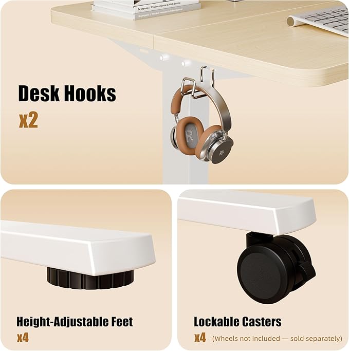 ERGOMAKER Electric Standing Desk 31.5 x 23.6 Height Adjustable Sit Stand Desk with Splice Board for Home Office Computer Desk Memory Preset (White Frame Gold Oak Desktop)