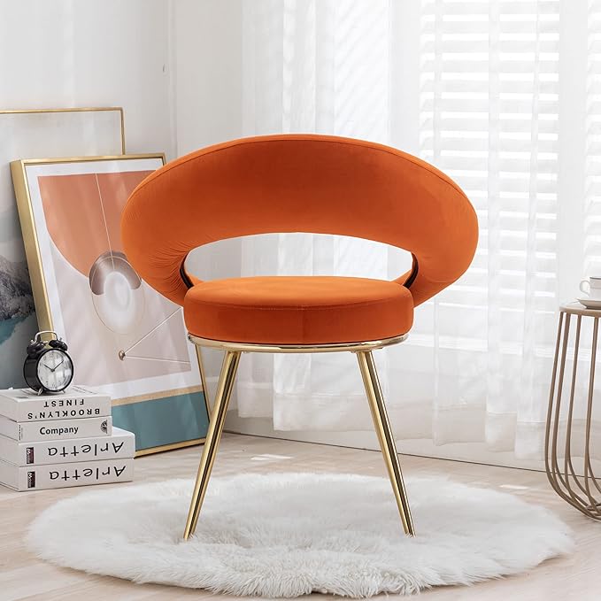 Orange Velvet Modern AccentConversation Lounge Chair with Gold Plated Legs Unique AppearanceSuitable for Office Lounge Living Room