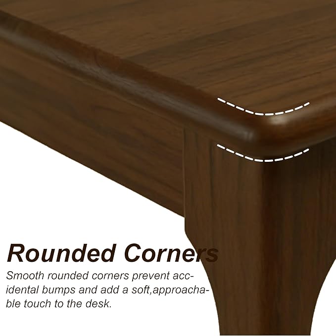 47 Solid Wood Desk with Drawers Small Home Office Writing Wooden Desk Gaming &amp Computer Desk for Bedroom Work Study Table for Small Space(Walnut47 Inch)