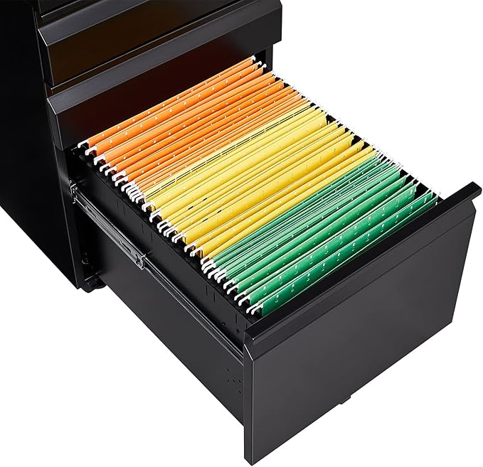 3 Drawer Small File Cabinet with Lock Under Desk Locking Storage Cabinet Organizer Mobile Filing Cabinets for Home OfficeBlack