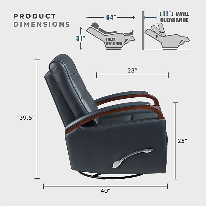 Lexicon 360 Degree Swivel Glider Reclining Chair Breathable Faux Leather Manual Recliner Comfy Nursery Glider Recliner Swivel Reclining Chair for Living Room/Office/Bedroom/Apartment Dark Blue