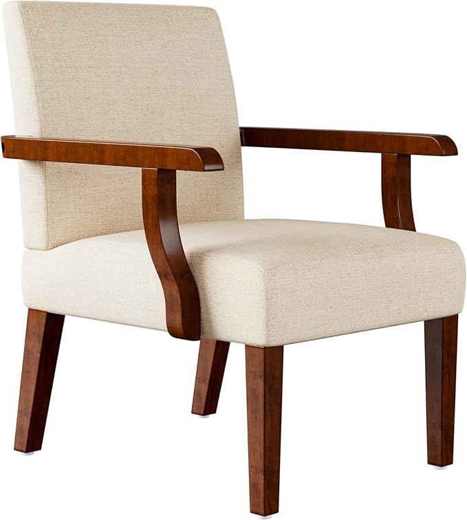 Accent Chairs Set of 2 with Side Table Modern Accent Armchair with Fabric Upholstered and Solid Wood Armrest Reading Leisure Arm Chair for Living Room Bedroom Waiting Room (Beige)