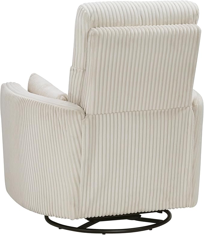Lexicon Modern Swivel Glider Recliner Chair Nursery Glider Corduroy Fabric Upholstery Recliner with 2 Lumbar Pillows Manual Reclining Sofa Chair for Living Room/Office/Apartment Beige