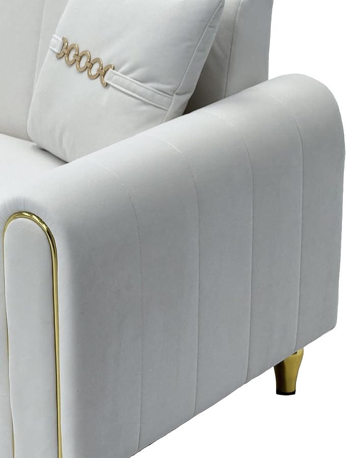 Modern 3-Seaters Velvet Sofa Upholstered Couch with Pillows and Gold Metal Legs for Living Room Office Apartment (Cream White)