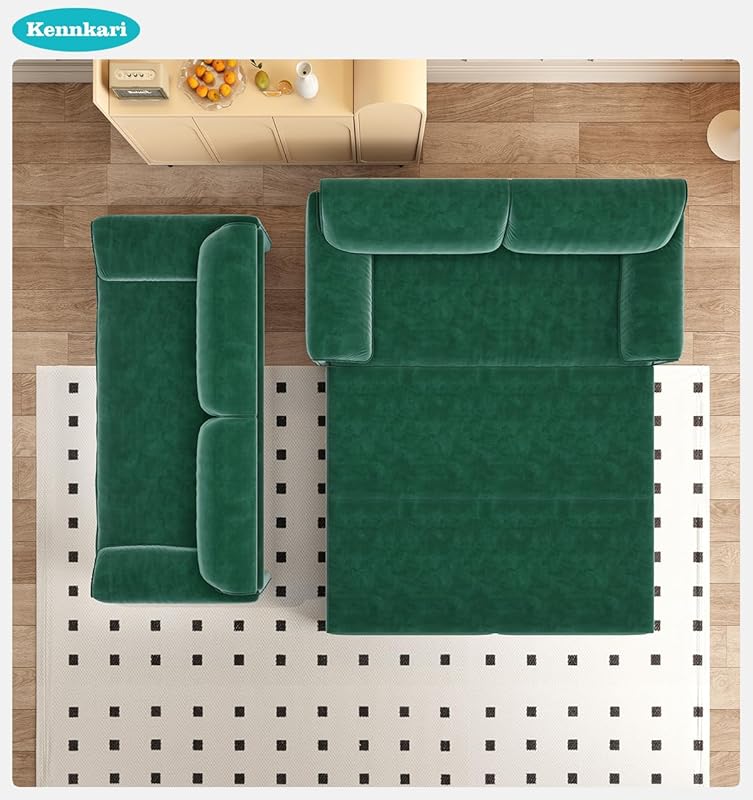 66 Queen Size 3-in-1 Convertible Pull Out Sofa Bed with Side Storage for Small Spaces Multi-Functional Velvet Sleeper Sofa with Wheels for Living Room and Bedroom (Green)