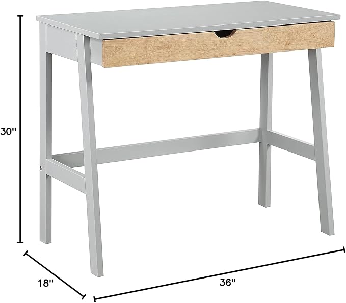 Office Writing Work Study Desk in GrayNatural Single Extension Metal Glides Easy assembl for Study and Home Office