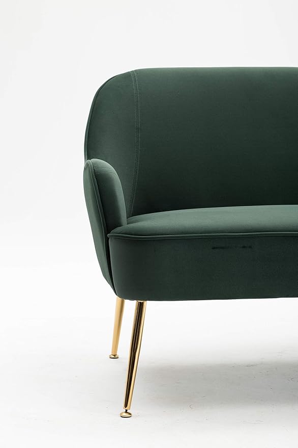 Modern Ergonomics Soft Velvet Fabric Material Armchair Accent Chair with Gold Legs Coffee Table Side Chair Comfy Upholstered Arm Chair for Indoor Home Living Room Bedroom (Dark Green)