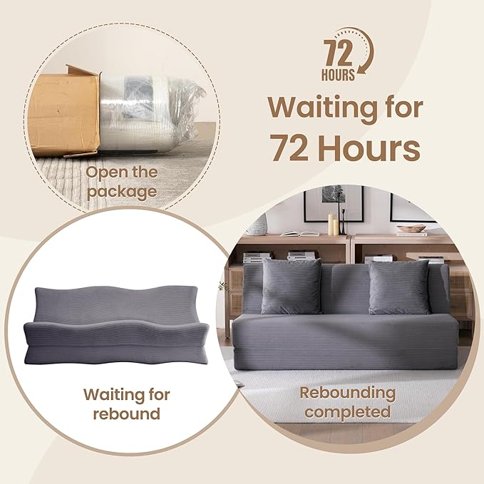 Folding Sofa Bed Convertible Sleeper Chair with Pillows High Support Memory Foam &amp Soft Corduroy Fbric Comfy Couch Bed Floor Loveseat Couch for Living Room Apartment Guest RoomGrey