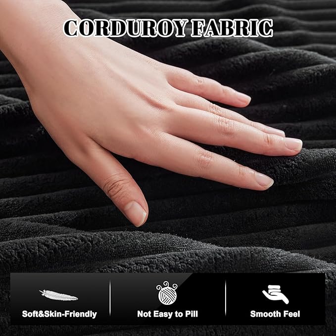 104'' Corduroy Boneless Couch for Living Room Modular Cloud Sectional Couches with Deep Seat Comfy Fluffy Sofas with L-Shaped ChaiseNo Assembly Required2PC Free Combination (Black)