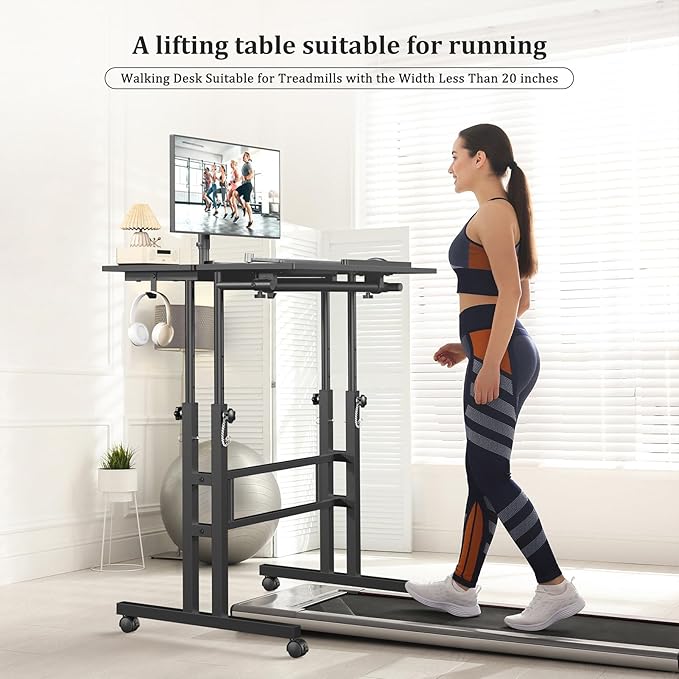Small Standing Desk with Wheels Mobile Stand Up Desk Portable Standing Table on Wheels for Walking Pad Rolling Computer Desk Adjustable Height Tall Table