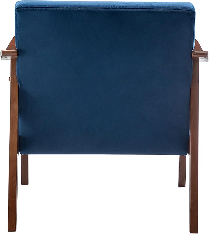 Accent Chair with Velvet Upholstery and Solid Wood Frame Classic Mid-Century Modern Living Room Furniture for Extra Seating Dark Blue