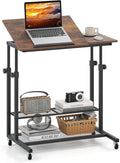 Tangkula Mobile Computer Desk Cart Height Adjustable Rolling Laptop PC Desk with Tilting Tabletop &amp Storage Shelves Small Compact Desk on Wheels for Small Space Living Room &amp Bedroom (Rusti