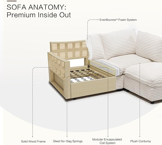 92 Modular Sectional 4 Seater Sofa with Removable Covers and Storage Convertible L-Shaped and Sleeper Sectional Modern Corduroy Couches with Ottoman Chaise for Living Room Apartment Black