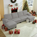 Mjkone 110 Width Sectional Couches with Chaises for Living Room U Shaped Cloud Sofa Couch with Ice Velvet Fabric Minimalist 4 Seater Sofa Set Living Room Sets Furniture for Home Office Light Grey