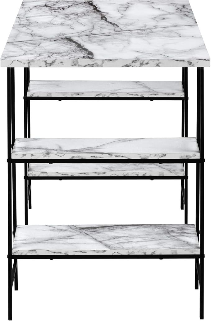Monarch Specialties I 7527 Computer Desk Home Office Laptop Storage Shelves 48 L Work Metal Laminate White Marble Look Black Contemporary Modern
