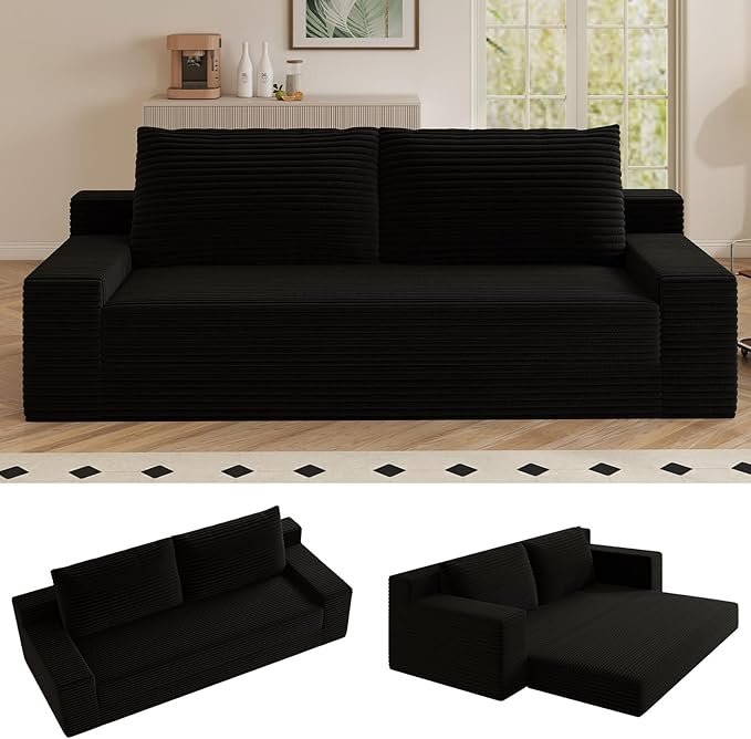 70.87 Loveseat Sofa Comfy Deep Seat Modern Small Corduroy Couch for Living Room Bedroom Apartment Home Office No Assembly Black