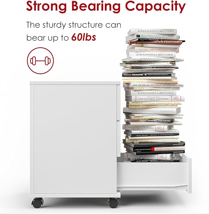 3 Drawer File Cabinet with Wheels Heavy-Duty Steel Rolling Drawer Cabinet Under Desk Filing Cabinet for Home Office Storage 15.74 W x 15.74 D x 22.16 H (White)